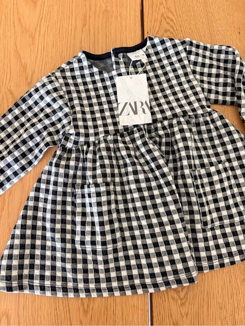 Zara Black and White Gingham Long-Sleeve Kids Dress